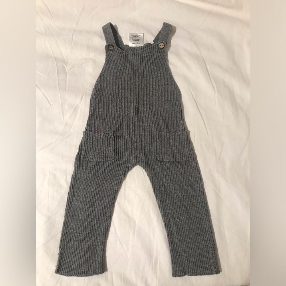 MEBIE BABY GRAY KNIT OVERALLS